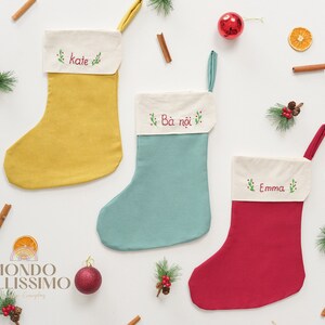 Embroidered Linen Stocking, Christmas Stockings, Linen Stocking, Personalized Gift, Name Stocking, Holiday Stocking, Minimal Stocking X03 image 8