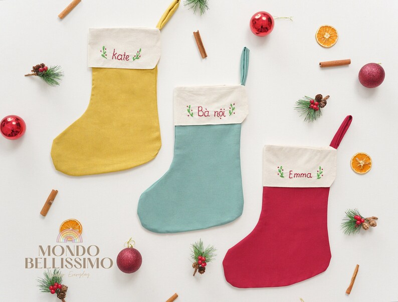 Embroidered Linen Stocking, Christmas Stockings, Linen Stocking, Personalized Gift, Name Stocking, Holiday Stocking, Minimal Stocking X03 image 8