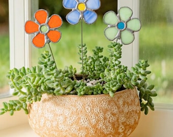 Plant Stake Flowers, Stained Glass Flower, Plant Lover Gift, Flower Decor, Home House Decor, Plant Stake, Housewarming Gift, Glass Art F39