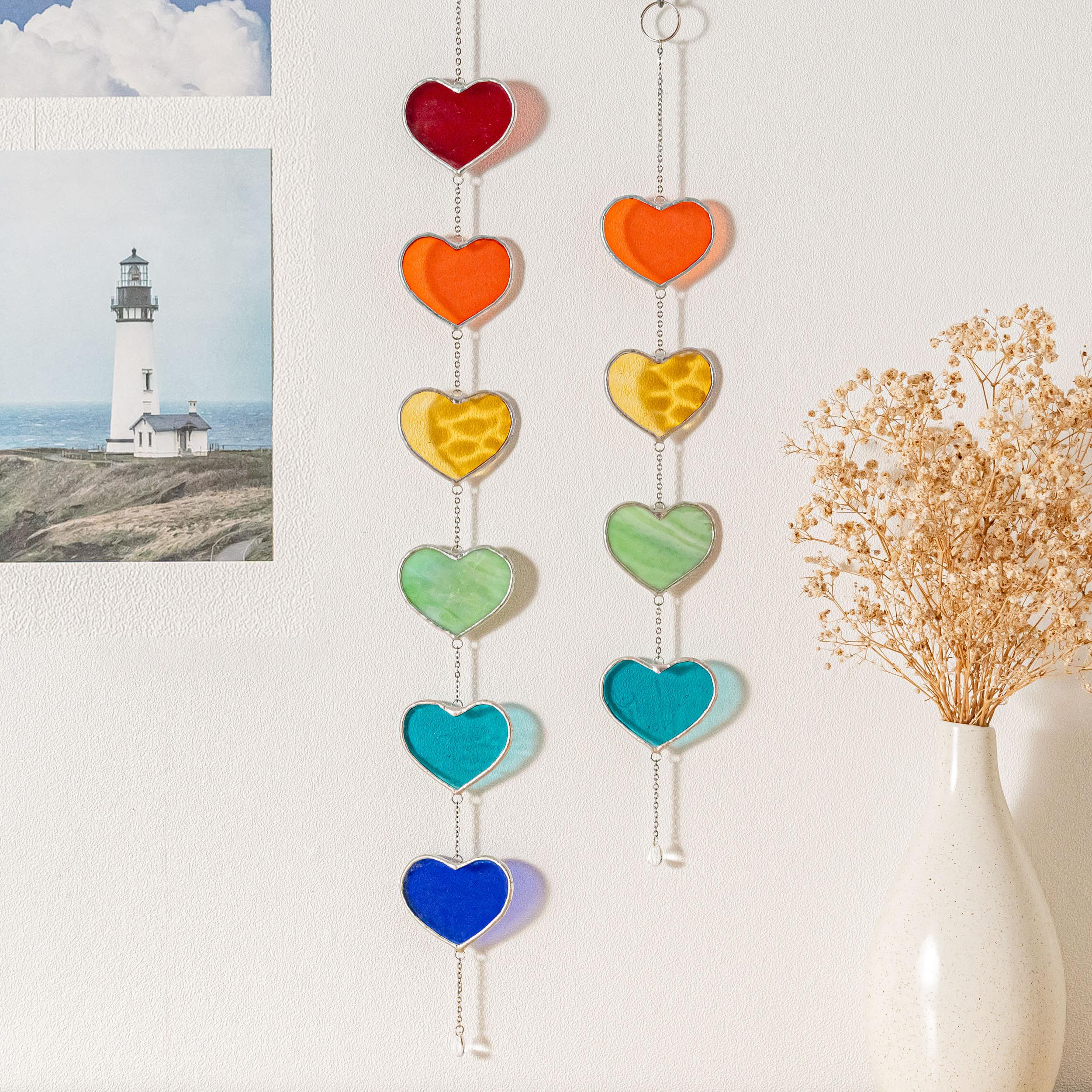 String Of Heart Glass, Window Sun Art, Stained Glass Heart, Windows Decor, Handmade Art, Stained Glass Window, String Of Heart Q06