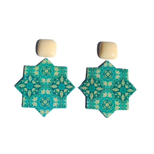 Boucles carreaux portugais,bijoux persans,boucles carreaux marocains,cadeau bijoux historiques,bijou cerceau en mosaïque,boucles turques