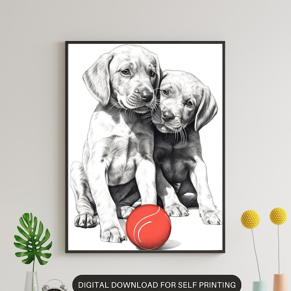 Die Hunde Geschwister Minimalistisches Digitales Poster (Digitaler Download zum Selbstausdrucken)