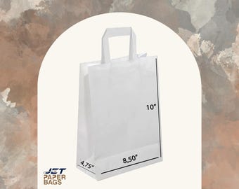White Kraft Paper Bags with Handles: Party, Gift, Retail (8.5x4.75x10)