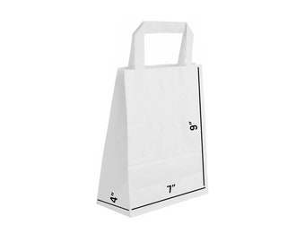 Economic Small White Paper Bags with Flat Handles, 7x4x9, Ideal for Small Business, Restaurants, Gifts, Party, Weddings, Shoppings, Grocery