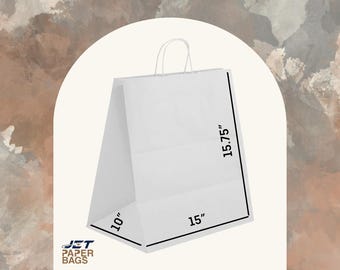 White Kraft Paper Gift Bags with Handles (15x10x15.75)