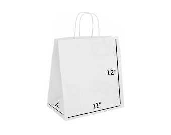 White Paper Gift Bags with Twisted Handles, 11x7x12, Ideal for Gifts, Party, Weddings, Shoppings, Grocery, Small Business, Restaurants