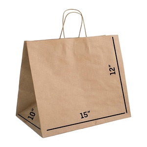 Brown Paper Bags with Twisted Handles, 15x10x12, Ideal for Small Business, Restaurants, Gifts, Party, Weddings, Shoppings, Grocery