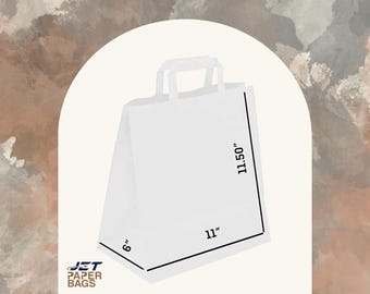 White Kraft Paper Bags with Handles: Eco-Friendly Retail Packaging (10.5x6x11.5)