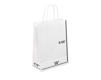 White Small Paper Gift Bags with Twisted Handles, 8.5x4.75x10, Ideal for Gifts, Party, Weddings, Shoppings, Grocery, Small Business