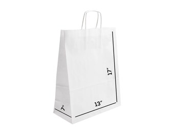 White Paper Gift Bags with Twisted Handles, 13x7x17, Ideal for Gifts, Party, Weddings, Shoppings, Grocery, Small Business, Restaurants