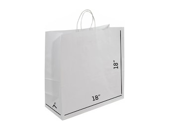 White Large Paper Bags with Twisted Handles, 18x7x18, Ideal for Small Business, Restaurants, Gifts, Party, Weddings, Shoppings, Grocery