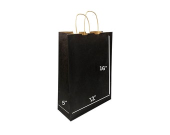 BLACK Colored Paper Gift Bags with Twisted Handles, 12x5x16, Ideal for Birthday, Christmas, Hallowen Gifts, Party, Weddings