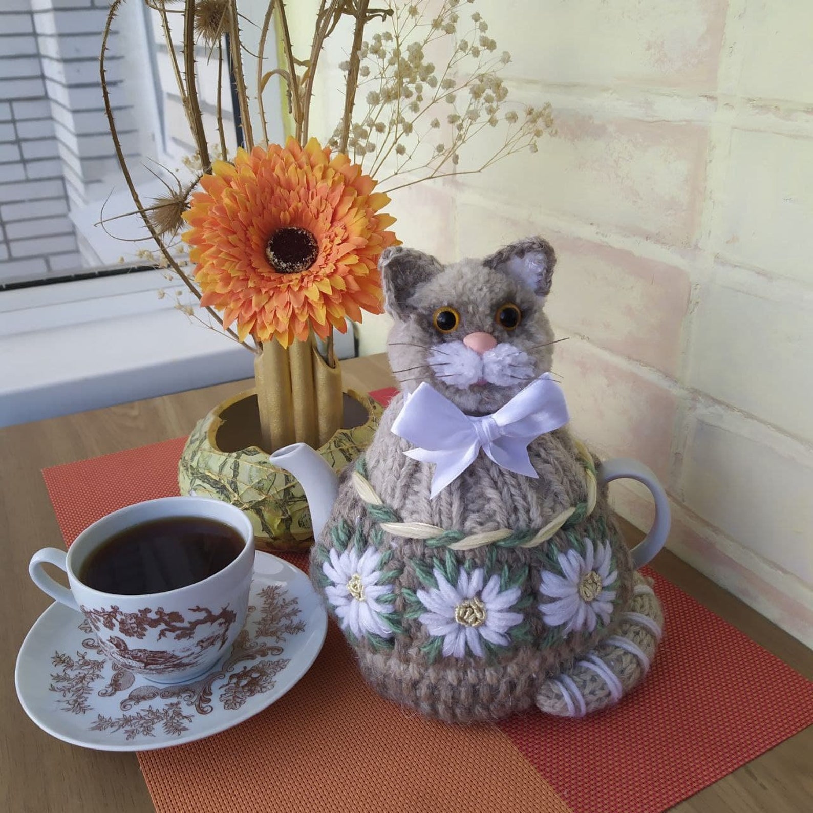 Knitted Tea Cosy cat Tea cosy crochet Tea Cozy Teapot Cosy Etsy