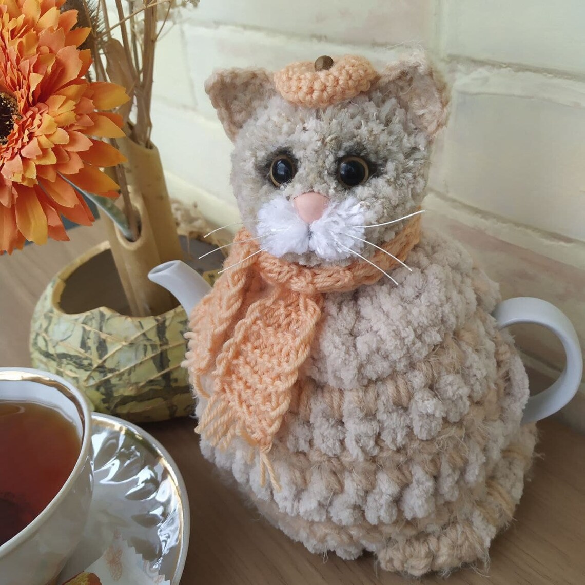 Knitted Tea Cosy beige cat Tea Cosy Teapot Cozy Etsy
