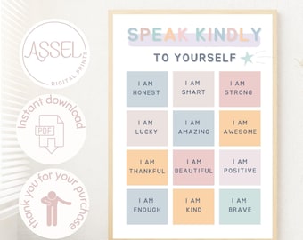 Self Esteem Affirmations Poster, Therapy Office Decor (Digital Download)