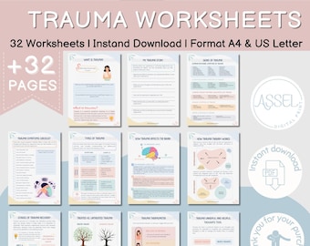 Trauma Worksheets Bundle, CBT, DBT, EMDR , digital product
