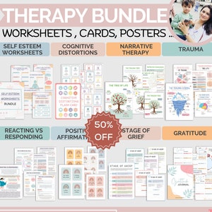 Therapy Worksheet Bundle,Self esteem worksheets, gratitude journal, therapy worksheets, self sabotage, , CBT worksheets, DBT, trauma therapy