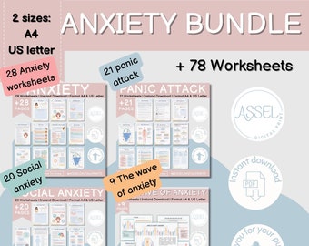 Anxiety Therapy Worksheets Bundle, CBT, DBT (PDF)