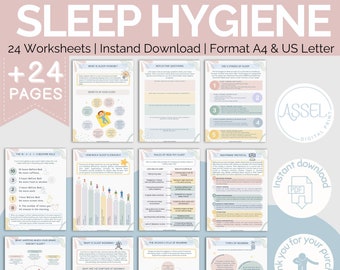 Sleep Hygiene Worksheets, CBT, Insomnia, Sleep Journal (Digital Download)