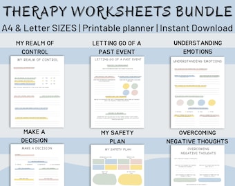 Therapy Worksheet Bundle, Mental Health Journal, School Counseling Tools (Printable)
