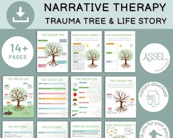 14 Narrative Therapy Life story worksheet , Tree of Life worksheets, Trauma therapy Worksheets, anxiety worksheet, psychology resources,EMDR