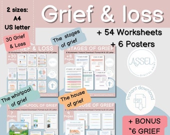 Grief and Loss Worksheet Bundle, CBT, Anxiety (PDF)