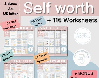 Self Worth Worksheets Bundle, Self Esteem, Inner Critic (PDF Download)
