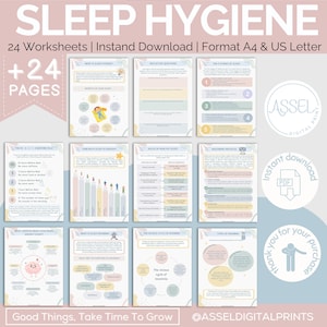 Feuilles de travail sur l'hygiène du sommeil, feuilles de travail cbt, feuilles de travail sur l'insomnie, journal du sommeil, habitudes de sommeil, cycle du sommeil, journal des rêves, feuilles de travail sur la thérapie