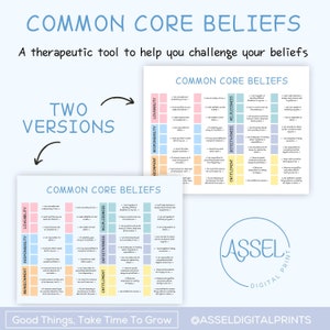 CBT Common Core Beliefs Tool für die psychische Gesundheitspraxis Kognitive Verhaltenstherapie Arbeitsblatt Maladaptive Überzeugungen und automatische Gedanken