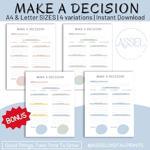 Make a Decision Aid Printable  Worksheet Journal Inserts Planner Notebook Template Therapy Mental Health School Counseling Tools