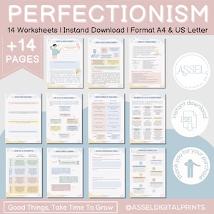 Perfectionism Mental Health Workbook, CBT Worksheets, Self-help Worksheets, Psychology tools. Self-growth. Self-worth. Mental health book