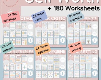 Bundel werkblad zelfvertrouwen, innerlijke kracht, doelen stellen, therapiewerkbladen (pdf-download)