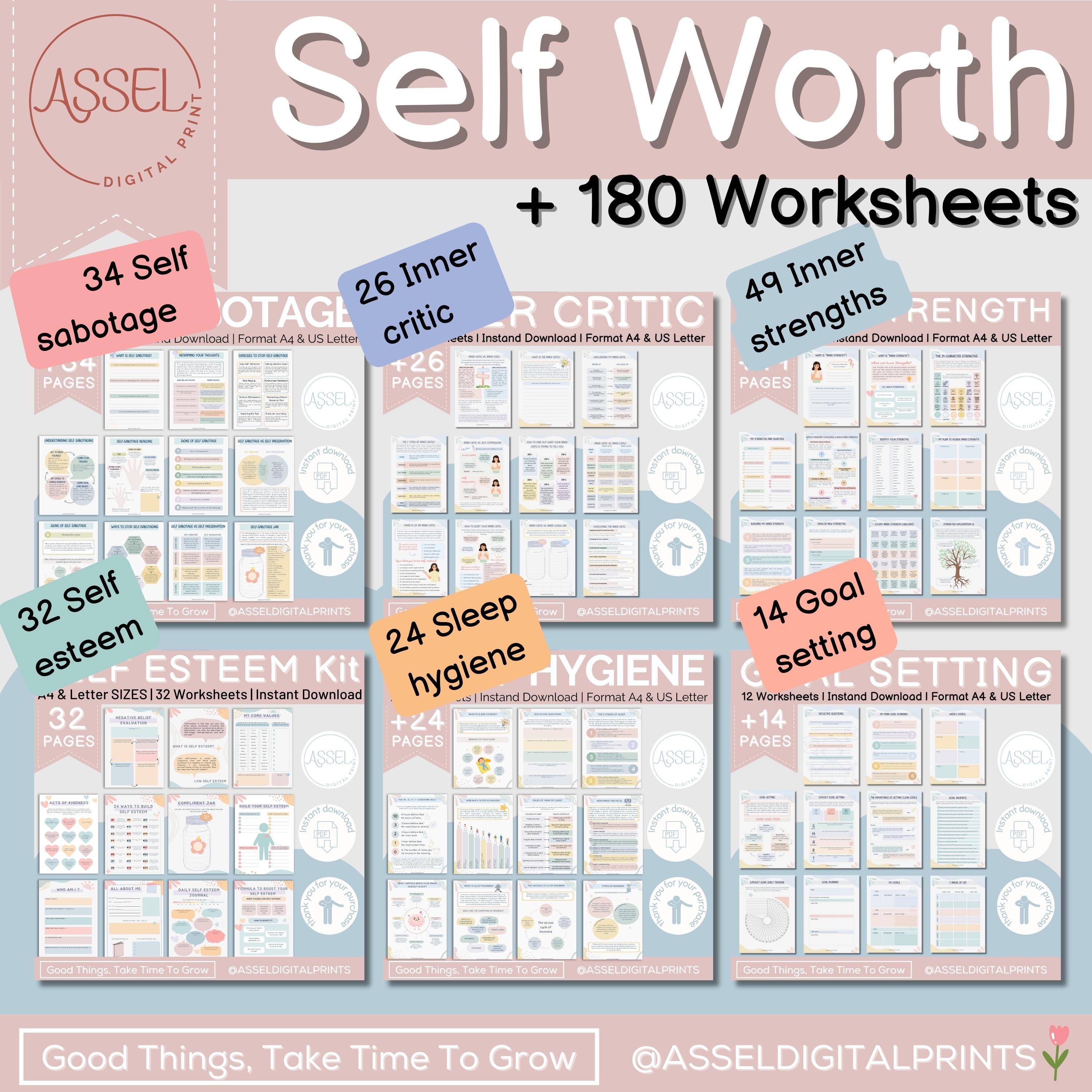 Self-esteem Worksheet Bundle, Inner Strength, Goal Setting, Therapy ...