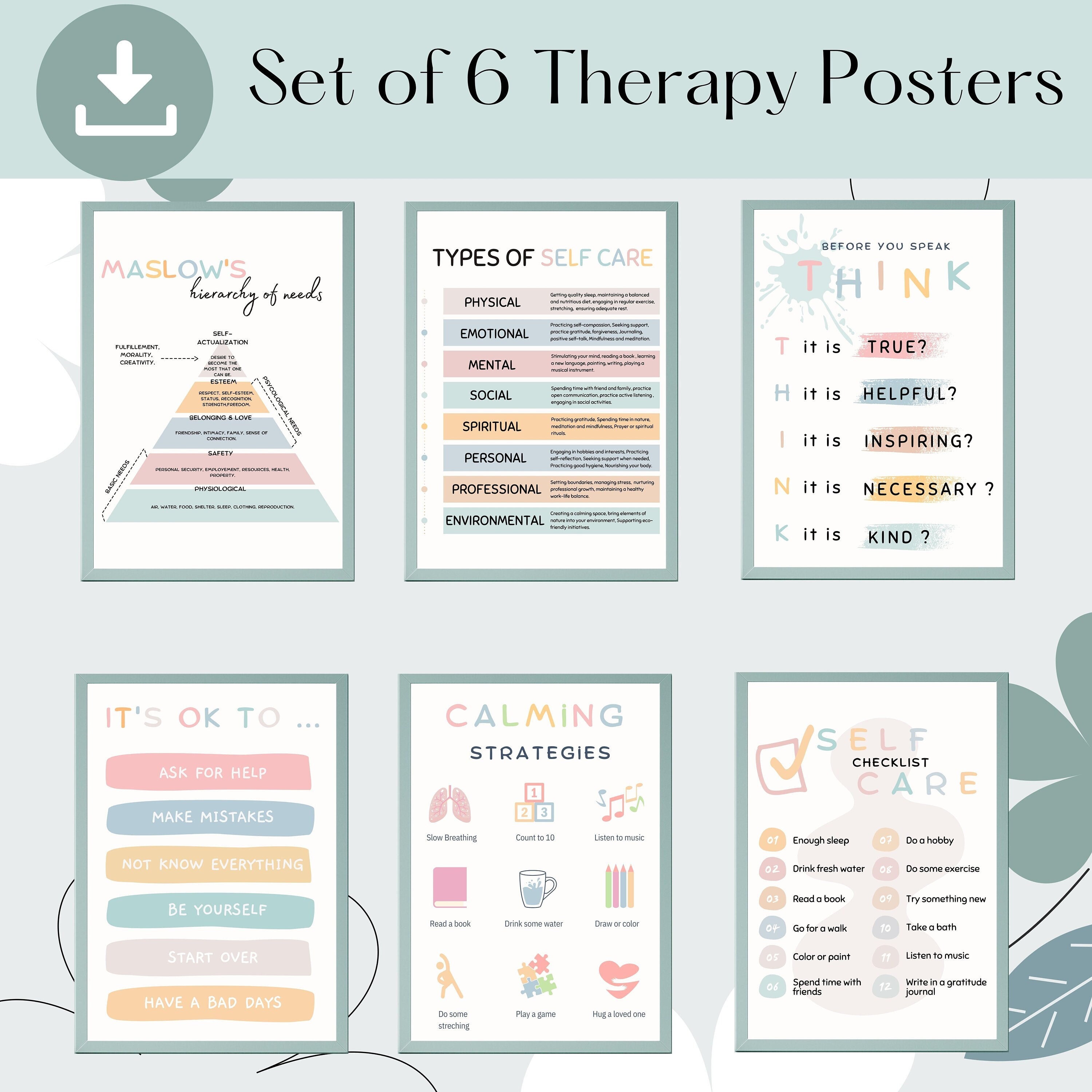 6 Therapy Posters Bundle for Therapy Office Decor , Therapist Wall Art ...