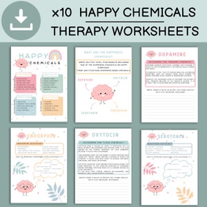Pode incluir: Dez folhas de trabalho imprim&iacute;veis com ilustra&ccedil;&otilde;es coloridas de c&eacute;rebros e flores. Cada folha de trabalho se concentra em um dos quatro produtos qu&iacute;micos da felicidade: dopamina, oxitocina, serotonina e endorfina. As folhas de trabalho incluem informa&ccedil;&otilde;es sobre cada produto qu&iacute;mico, sua defici&ecirc;ncia e como aumentar seus n&iacute;veis naturalmente.
