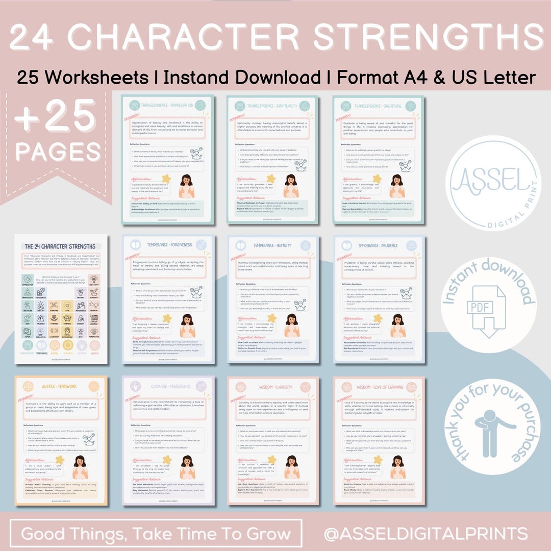 24 Character Strengths Worksheet, Solution Focused Therapy Strengths, Character Strengths and Virtues, Teen Mental Health, Resilience Growth - Etsy 24 Character Strengths Worksheet, Solution Focused Therapy Strengths, Character Strengths and Virtues, Teen Mental Health, Resilience Growth - Etsy
