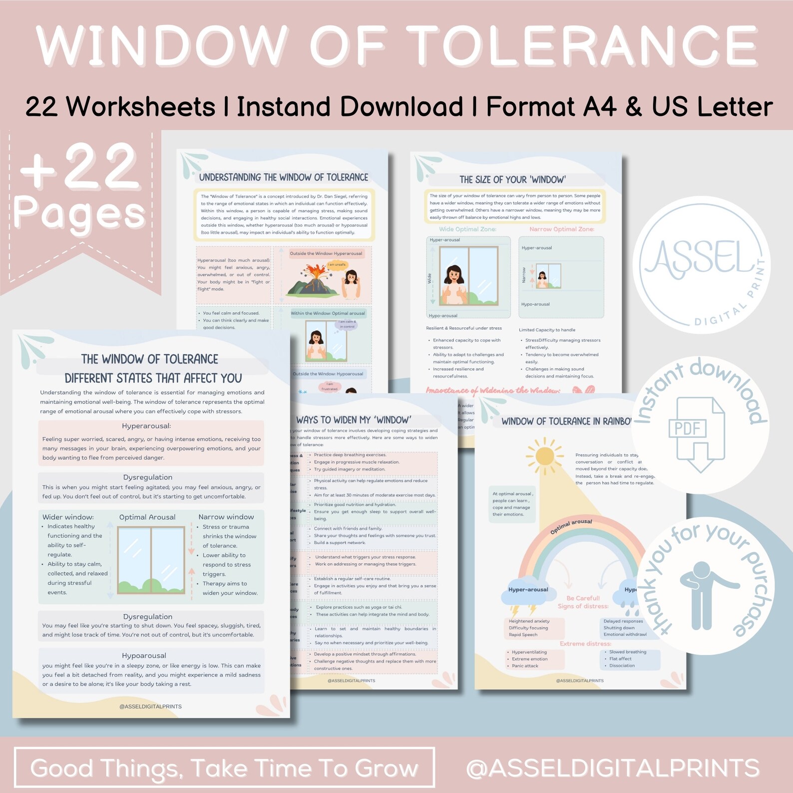 Window of Tolerance Worksheets, Trauma Therapy, Coping Skills (digital ...