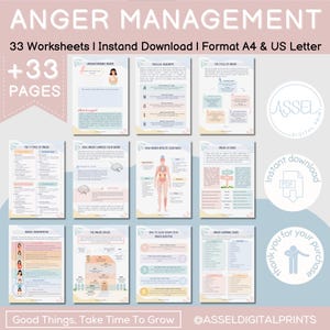 Anger management workbook, calming strategies Self-control, therapy worksheets healing anger Coping Skill worksheet for Emotional Regulation