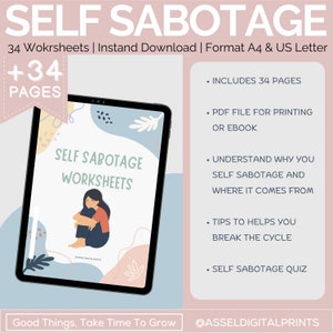Self Sabotage Worksheets Bundle, Therapy Workbook (PDF) - Etsy