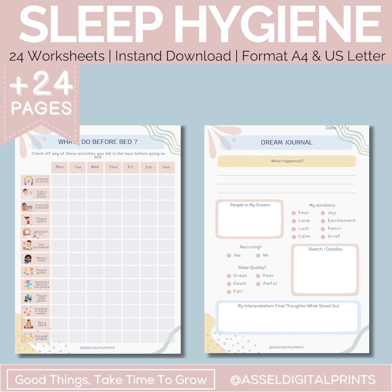 Sleep Hygiene Worksheets, CBT, Insomnia, Sleep Journal (digital ...