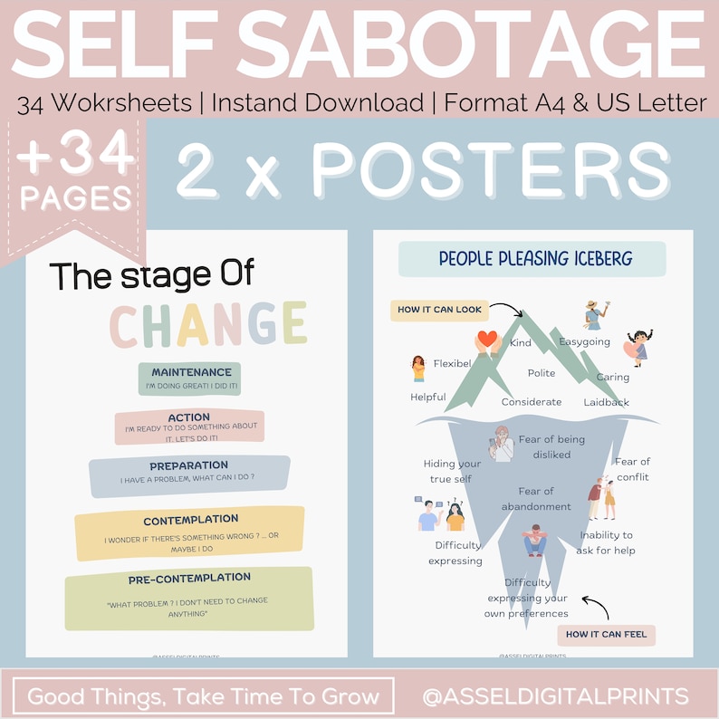 Self Sabotage Worksheets Bundle, Therapy Workbook (PDF) - Etsy