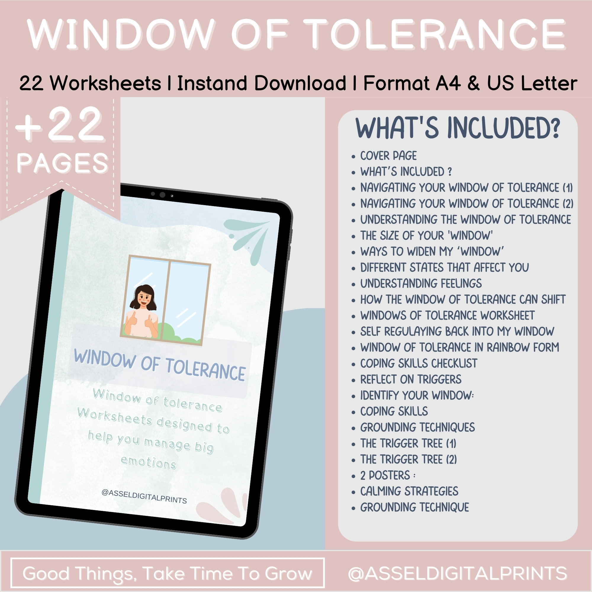 Window of Tolerance Worksheets, Trauma Therapy, Coping Skills (digital ...