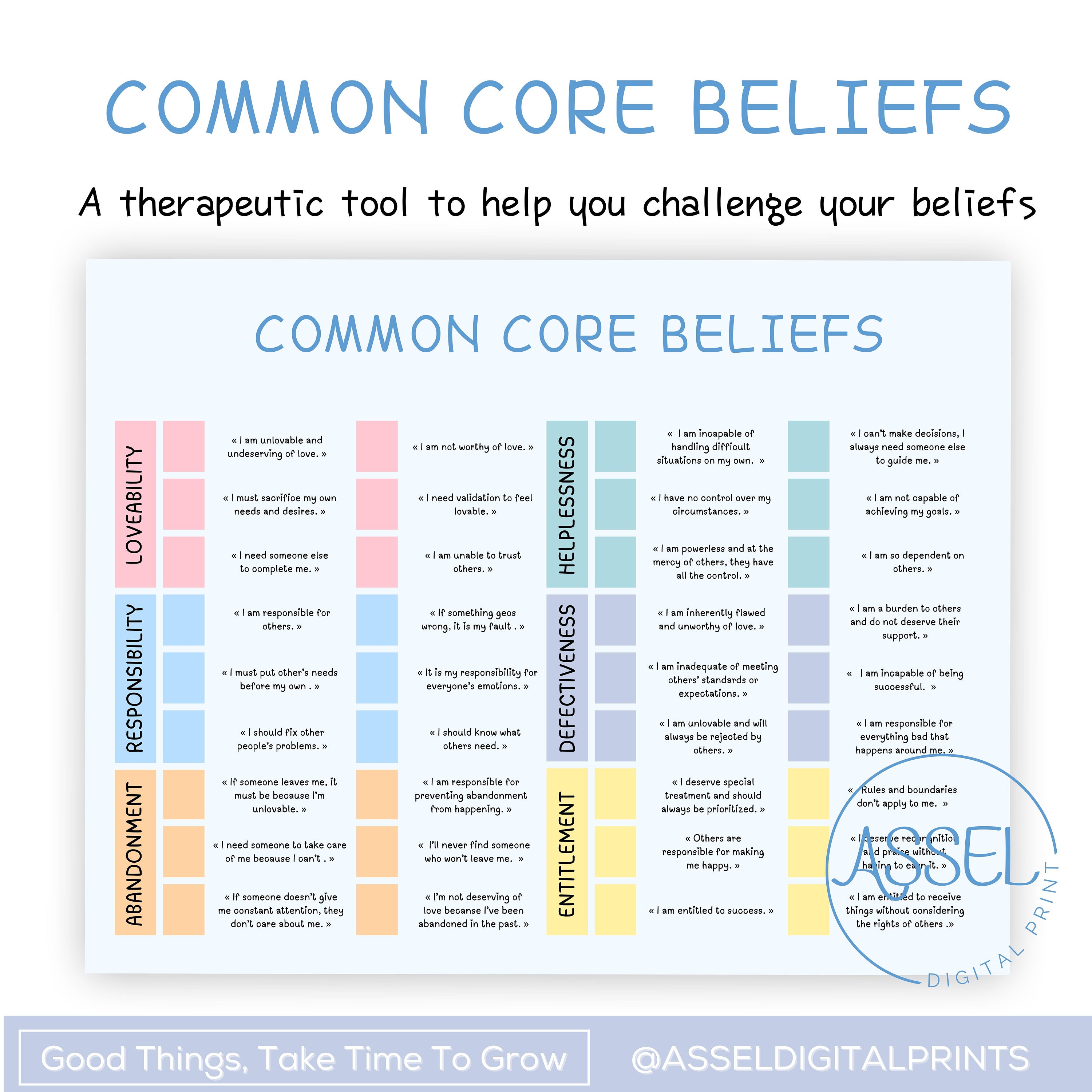 CBT Common Core Beliefs Tool for Mental Health Practice Cognitive