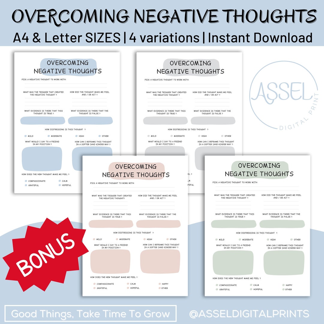 Negative Thoughts Worksheet.pdf CBT Worksheet: Challenging Negative Thoughts, Therapy Tool (printable ...