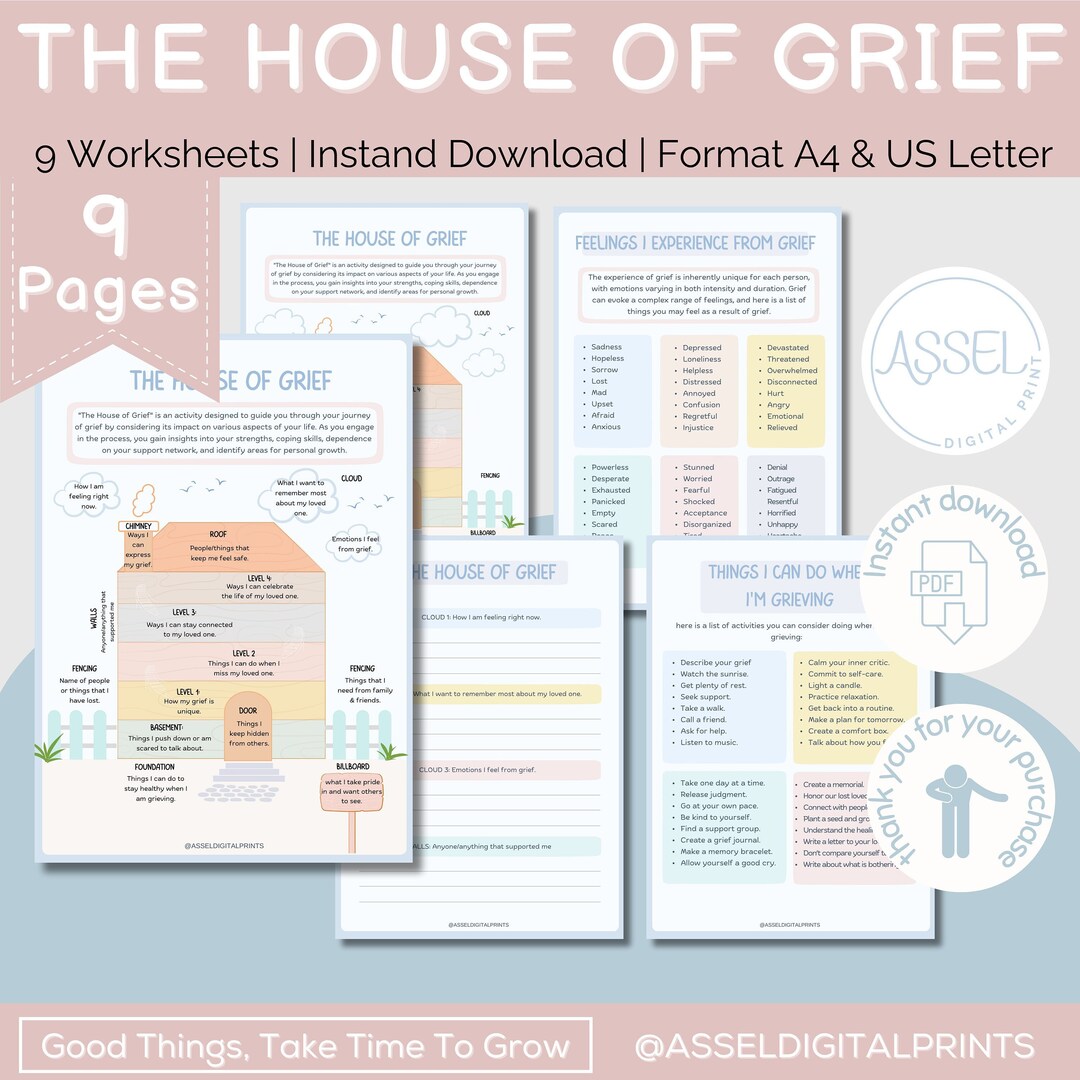 Grief House Therapeutic Worksheet for Children & Teens, Emotional ...