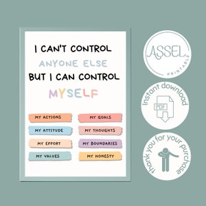 Things I can control poster, Mental Health poster , Therapy Counseling Wall Art, Classroom Poster, school Counselor office decor , Therapist