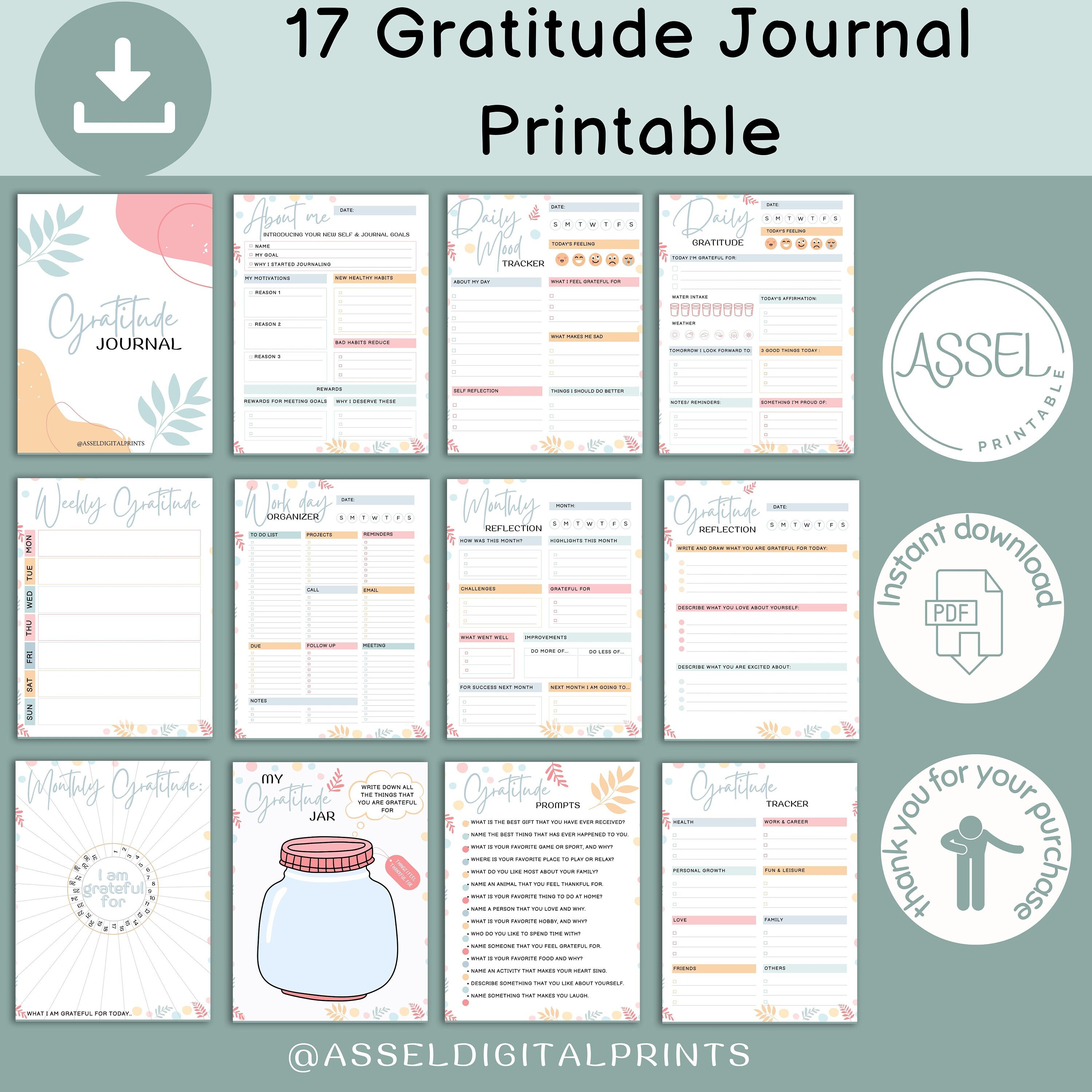 17 Gratitude Journal Printable Bundle, Daily Gratitude Tracker ...