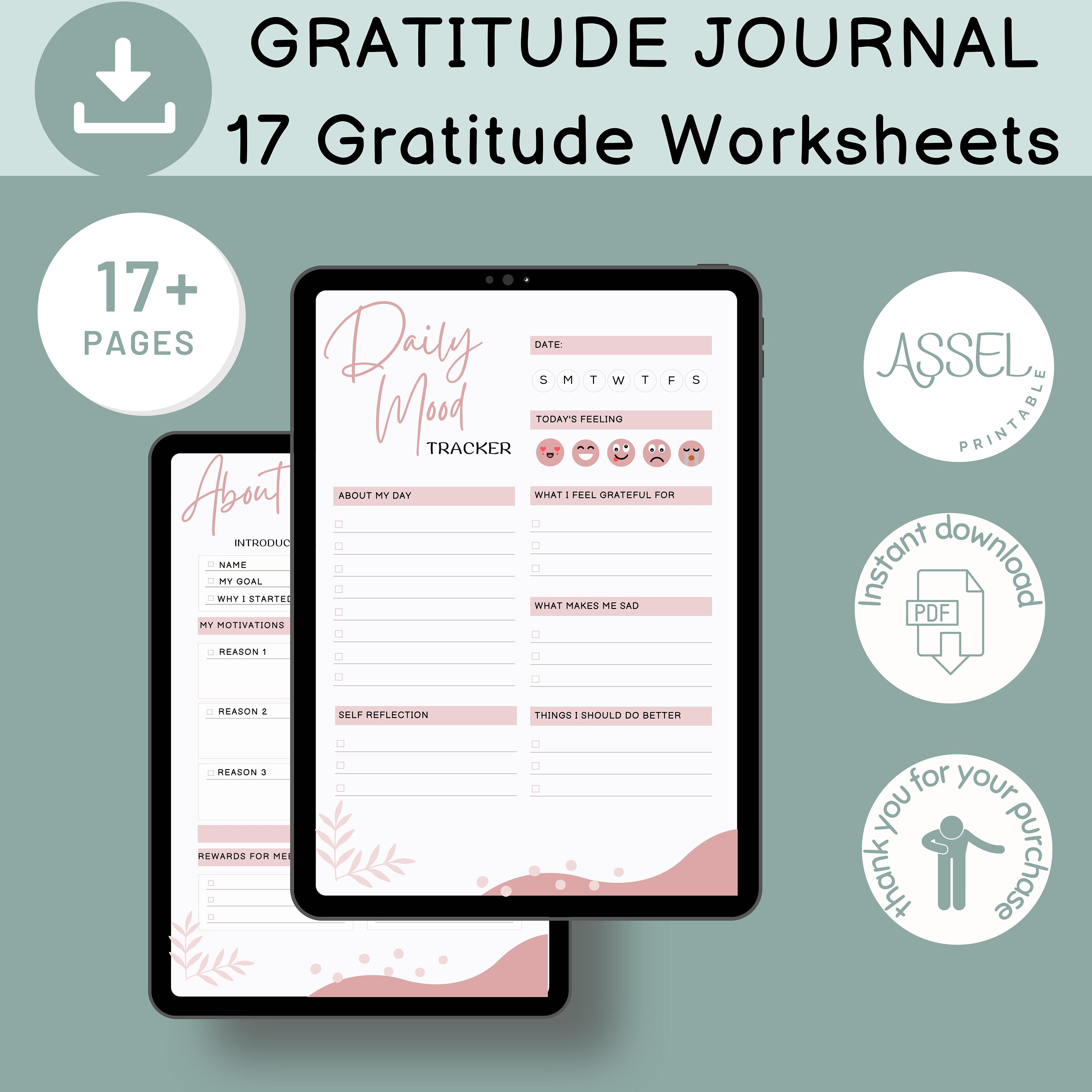 Gratitude Journal Printable Bundle, Daily Tracker (digital Download) - Etsy