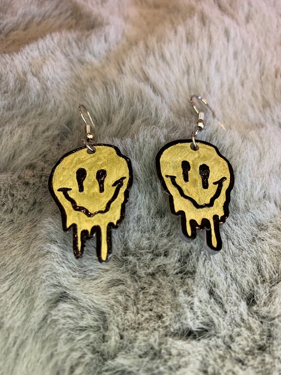 photo Trippy Melting Smiley Face Drawing trippy melting smiley face earrings etsy