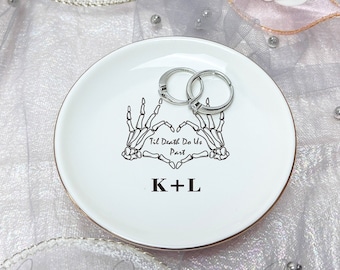 Till Death Jewelry Dish For Couple, Personalized Wedding Ring Dish with Initials, Engagement Ring Holder, Anniversary Gift _NND